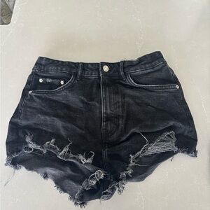 Zara Black Jean Shorts High-Waisted Distressed